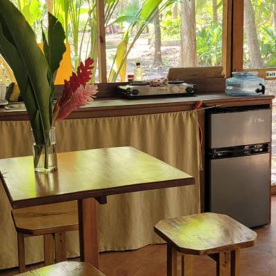 Cabins are all equipt with a fridge and sitting area, Balance Point Wellness Belize, Bullet Tree Falls